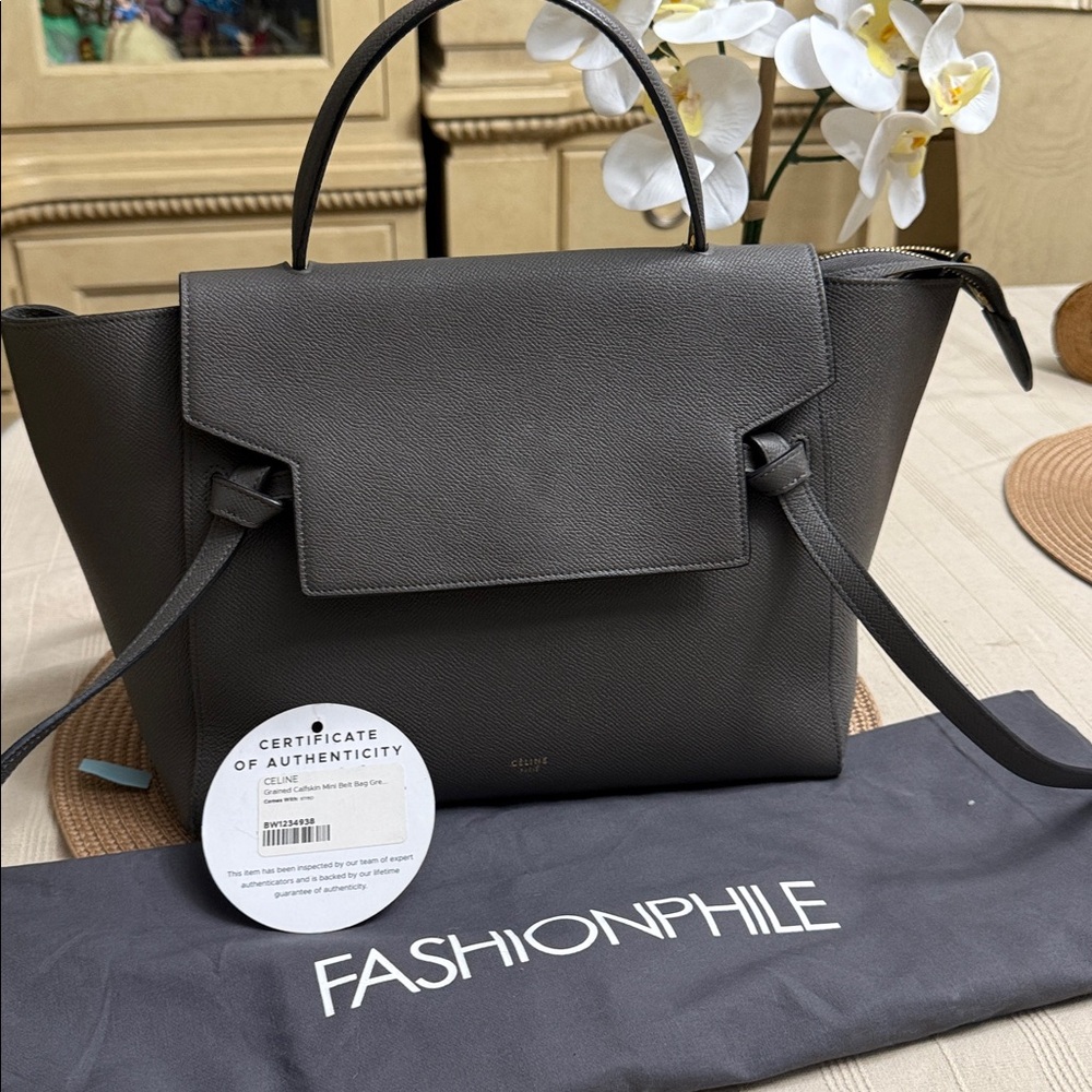 Celine🔥 Grained Calfskin Mini belt bag Grey